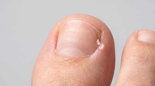 Macro photography of human big toe showing painful hangnail and dry cuticle issue