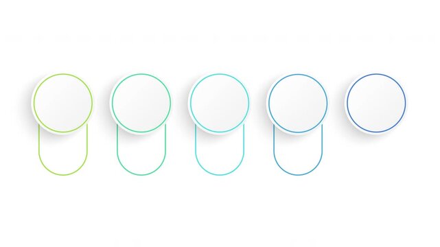 Clean timeline infographic design template. Animated minimalist infographic template featuring five circular elements