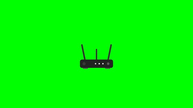 Animated WiFi Router Icon with Pulsing Signal Waves on Green Screen Background for Network Connectivity and Internet Technology Concepts.