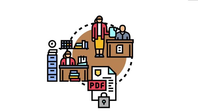Office workers managing important documents and digital files, emphasizing the concept of secure storage and data protection for sensitive business information and financial records