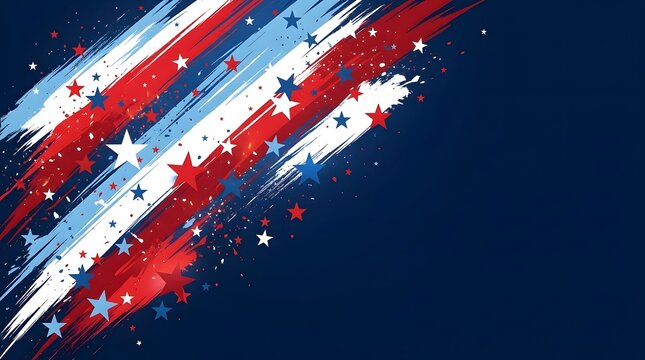 Red white and blue brush strokes with stars on dark navy blue background