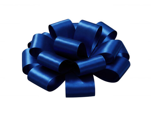 Large fluffy blue ribbon bow arrangement isolated on transparent