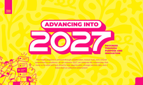 Happy New Year 2027 Neon Pink and Yellow Creative Banner with Bold Typography