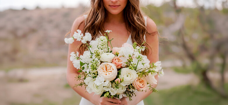 Novia con el ramo el d&iacute;a de su boda.