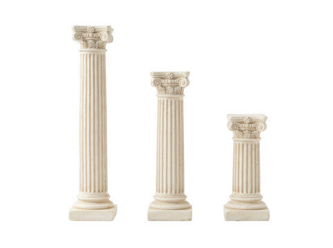 Set of three ancient greek ionic columns cutout on transparent