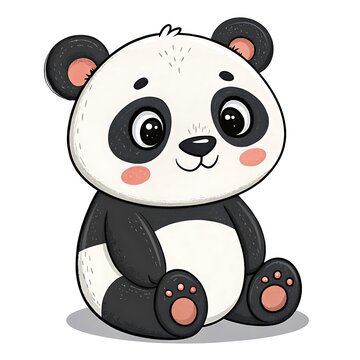 Cute cartoon panda bear sitting happily