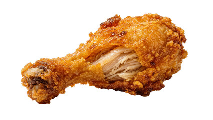 Crispy golden fried chicken drumstick with juicy white meat, isolated on transparent background © mesopin