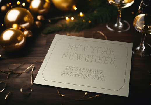 Festive Card Mockup With Golden Decorations PSD