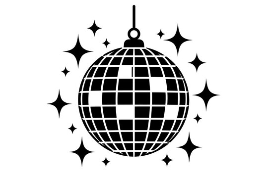 Black Disco Ball with Sparkles for New Year Party Celebration Isolated on White