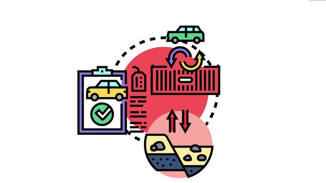 Animation icon illustrating a global product supply chain from manufacturing to delivery, emphasizing origin verification and traceability for consumer goods and responsible sourcing