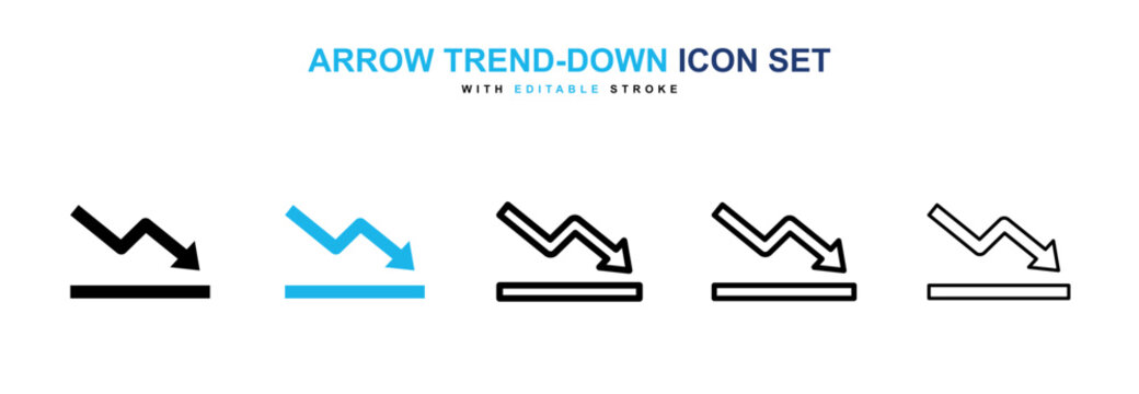 Arrow trend-down icon flat outline in black
