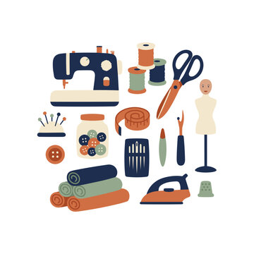 Sewing equipment set with sewing machine and thread spools