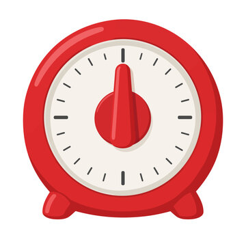 Red Analog Kitchen Timer with Rotary Dial Flat Vector Isolated on White Background
