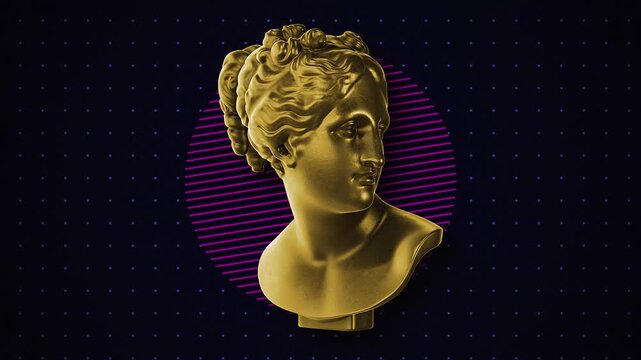 Animated background featuring a classical Greek bust with bold neon geometric shapes. Ideal for music videos, social media, and presentation backdrops.
