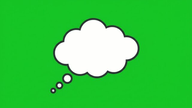 Animated white cloud-shaped thought bubble scaling up on a vibrant green screen background