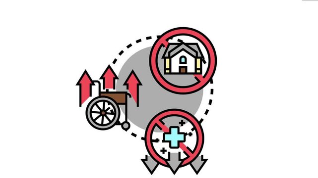 Charity fundraising concept illustrating the critical social issues of homelessness, supporting people with disabilities, and the lack of essential medical access for those in need