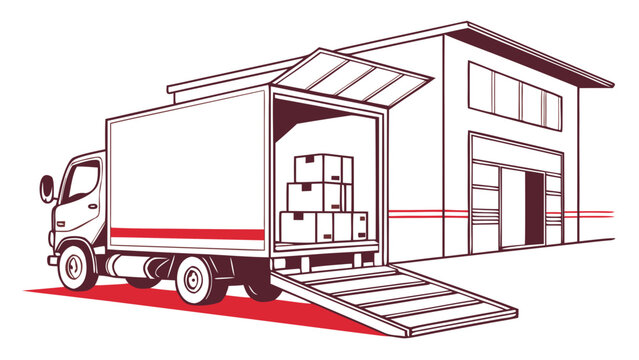 Delivery Cargo Truck Loading Parcel Boxes Silhouette Vector Icon