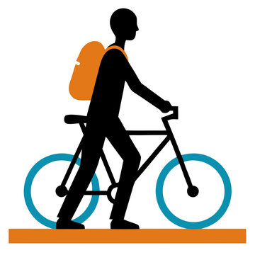 Man Walking with Bicycle Vector Silhouette Icon