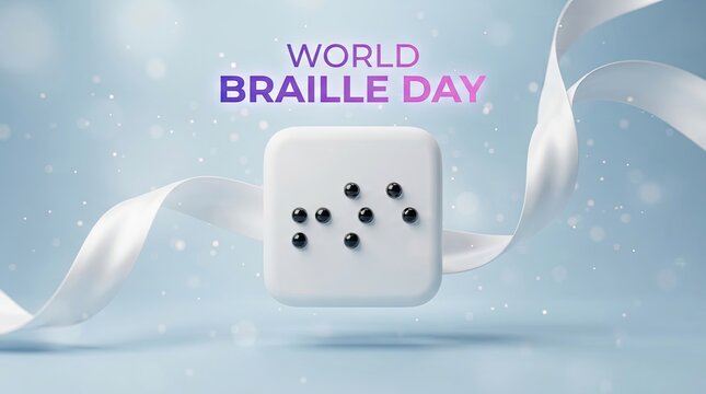 World braille day celebration featuring tactile dots design on light blue background with abstract elements with graphic highlights raised backdrop soft abstract pattern against light blue gradient