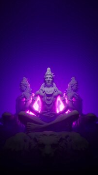 Meditating Statue Group with Magenta Glow on Purple Vertical