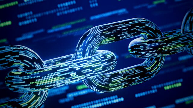 Cyber security chain with green verified code streaming, seamless loop