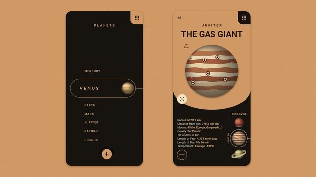 Modern Solar System Mobile User Interface Motion Animation With Astronomy Planet Explorer App Screen Design For Educational Science Digital Platform