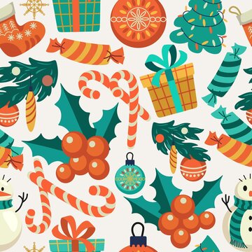 Vintage Christmas seamless pattern retro holiday background
