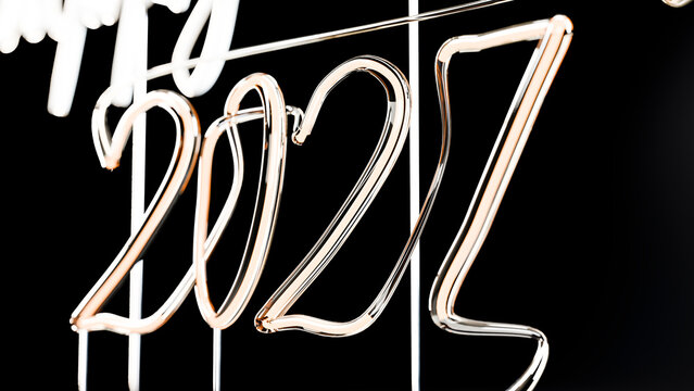 Glowing neon sign of 2022 numbers on dark background