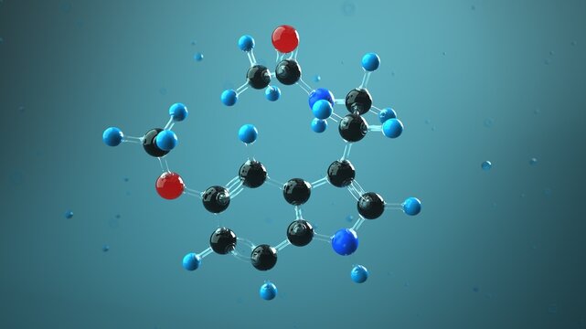 Melatonin Molecule Close Up &ndash; 3D Illustration of Sleep Hormone and Circadian Rhythm