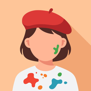Female artist painter avatar portrait vector illustration isolated on background. Creative art student icon.