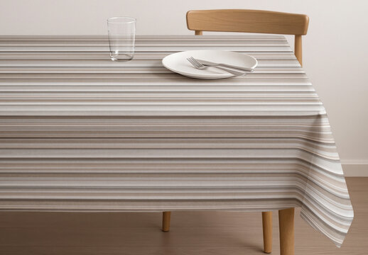 Striped Tablecloth Mockup With Minimalist Setting PSD