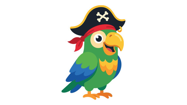 Green parrot wearing a pirate hat with skull and crossbones