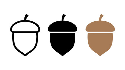 Oak acorn nut icon set in outline solid and colored style © Al Rafi