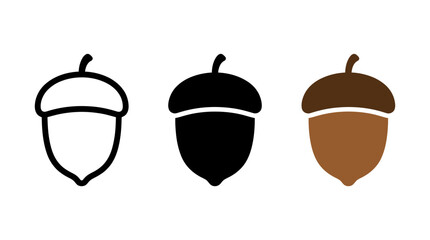 Detailed brown oak acorn nut icon set with outline and solid © Al Rafi
