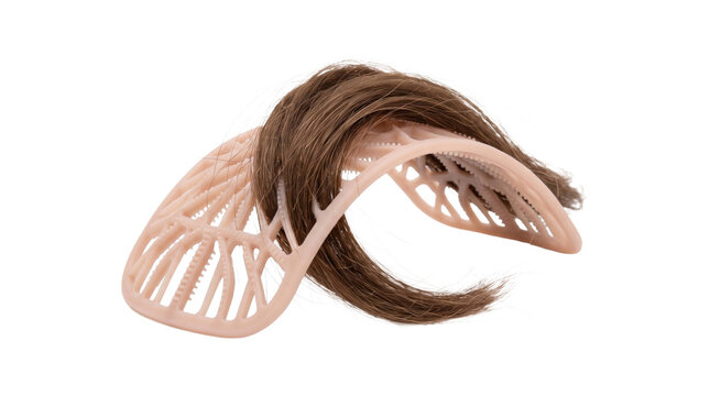 Hairbrush with brown hair strand on a transparent background