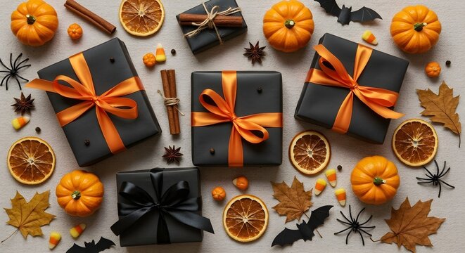 Elegant Black and Orange Halloween Party Favour Boxes