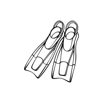 Pair of swimming flippers line art illustration icon isolated on transparent background for diving equipment and ocean vacation concept