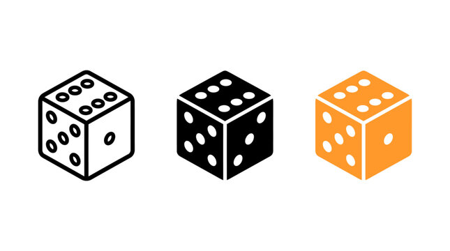 Six sided gaming dice cube icon set with casino game