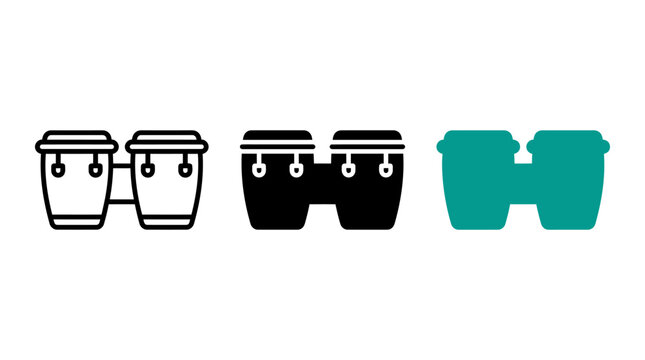 Set of bongo drum icons in outline solid and teal styles