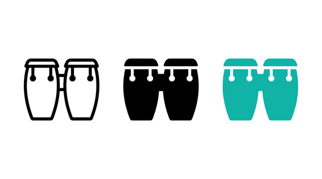 Set of two conga drum musical instrument icons with percussion