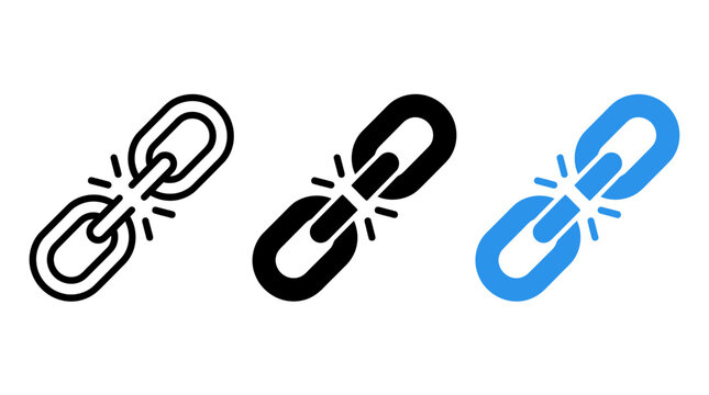 Set of broken metal chain link icons in different styles