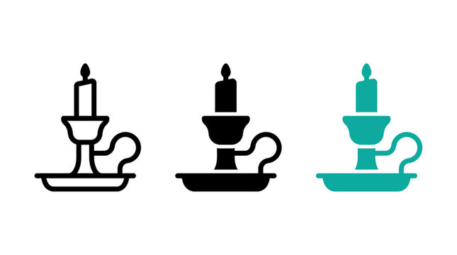 Candle with handle candlestick icon vector graphic set