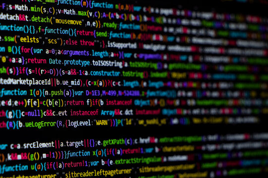 Programming coding screen of software developer. Technology abstract background of coding screen, Programming screen, Source code. Data security concept.