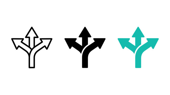 Triple direction arrow sign set with direction