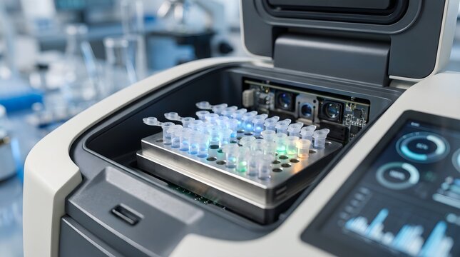 Automated Thermal Cycler PCR Machine Testing DNA Samples in Genetics Laboratory