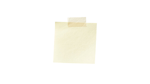 Yellow paper note with adhesive tape, isolated on transparent background