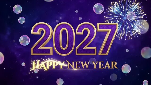 2027 happy new year bubble fireworks background motion graphic seamless loop animation
