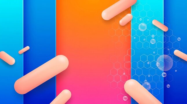 Abstract background with capsule shapes bubbles and honeycomb grid