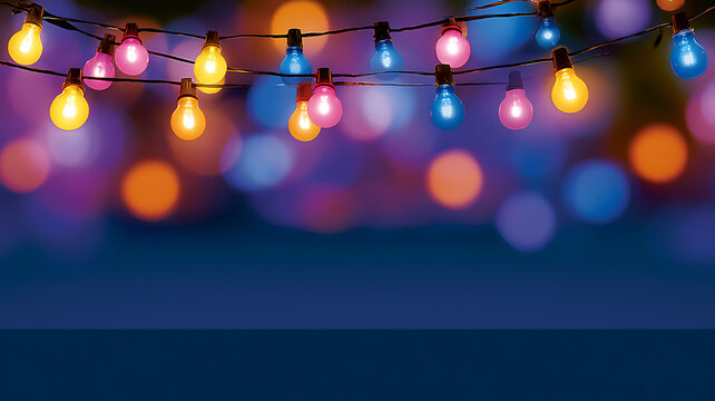 Festive party background with colorful fairy lights and glowing bokeh backdrop