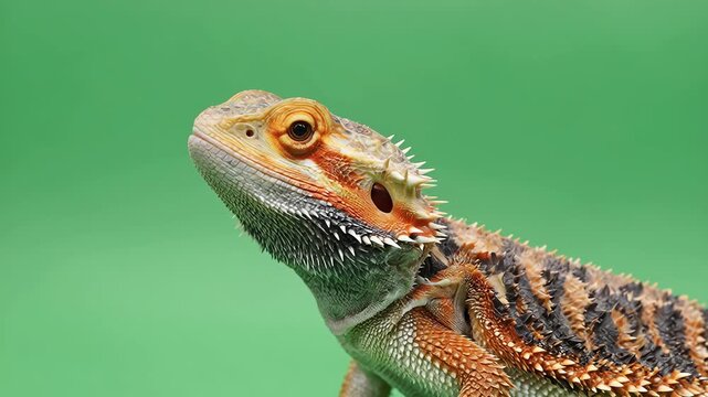 Bearded Dragon Displaying Its Unique Features Against a Green Background